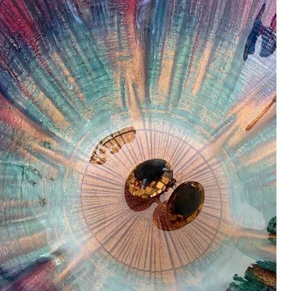 Big Button Shell Glitter Clip Earrings Lucite Retro Rockabilly Jewelry, Unmarked - Picture 2 of 4